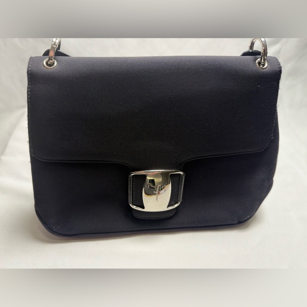 Authentic Salvatore Ferragamo Black Nylon Shoulder Bag – Classic & Timeless